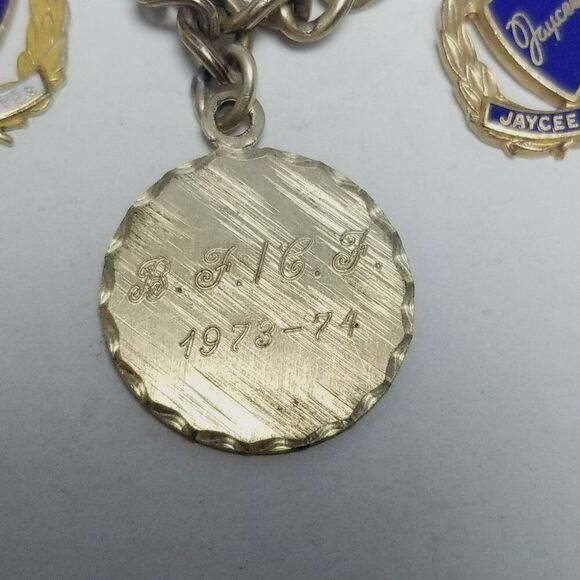 Vintage Jaycees Gold Filled Blue Enamel Charm Bracelet, 1960s Engraved, Estate - Picture 3 of 10